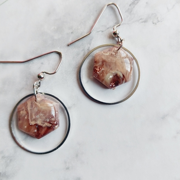 OpalGlaze Quartz Clay Earrings Brown Coffee Silver Hand crafted Earrings. - Picture 3 of 3